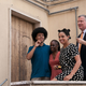 New York City Mayor Bill de Blasio (R), Chirlane McCray (2L), Chiara de Blasio (2R) and Dante de Blasio (L) visit the house his grandmother was born in during a visit to Mayor de Blasio’s grandmother’s town on July 24, 2014, in Grassano, Italy.